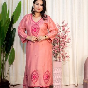 পিচ গোলাপি মসলিন কটন উইথ হট পিংক স্টোন ওয়াকস্ - 40